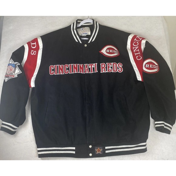 Vintage JH Design Cincinnati Reds  MLB Heavy Cotton Twill Jacket 3XL EUC BLACK - Picture 2 of 16
